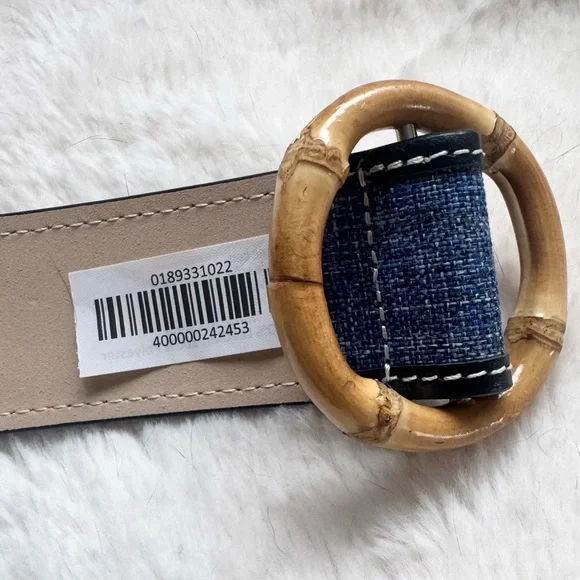 J. McLaughlin Dixie Linen Woven Belt Denim Blue with Bamboo Buckle - Picture 4 of 6